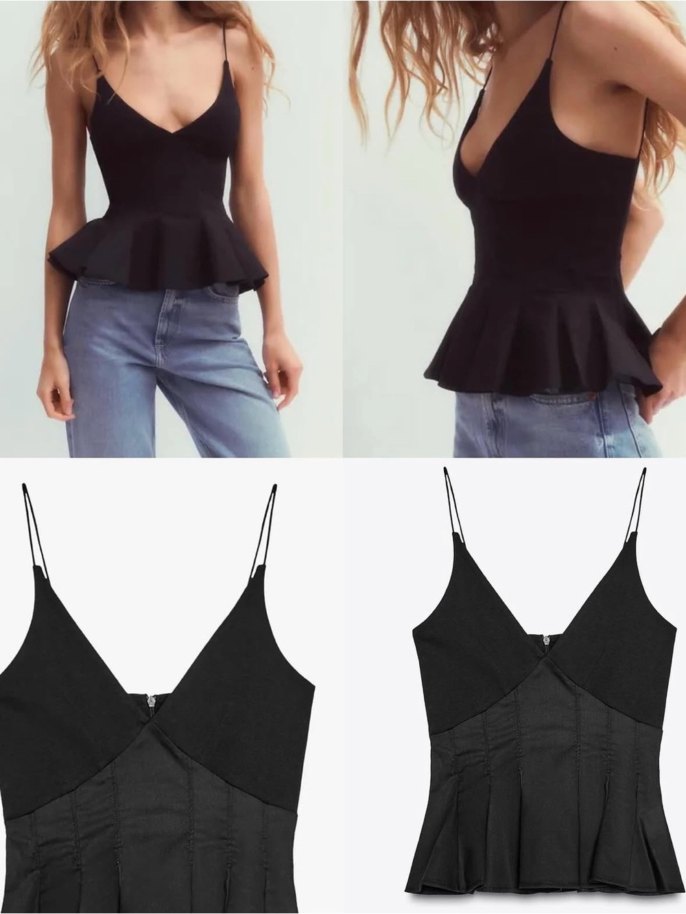 Zara Black Peplum Spaghetti-Strap Camisole